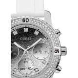 Guess Confetti Crystal Black Dial White Silicone Strap Watch For Women - W1098L1