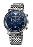 Emporio Armani Aviator Chronograph Blue Dial Silver Steel Strap Watch For Men - AR11238