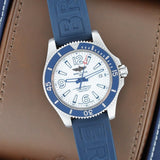 Breitling Superocean II Automatic 42mm White Dial Blue Rubber Strap Watch for Men - A17366D81A1S2