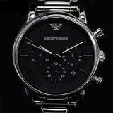 Emporio Armani Chronograph Black Dial Silver Steel Strap Watch For Men - AR1853