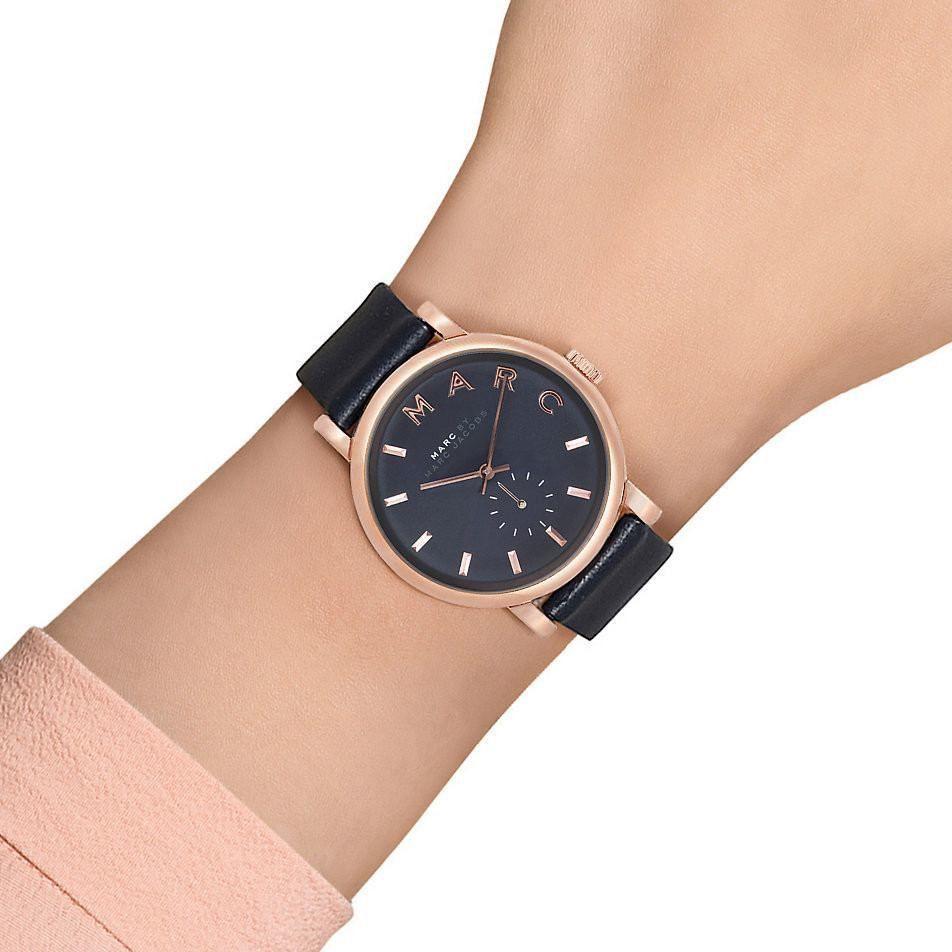 Marc Jacobs Baker Navy Blue Dial Navy Blue Leather Strap Watch for