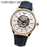 Emporio Armani Meccanico Automatic White Dial Blue Leather Strap Watch For Men - AR1947