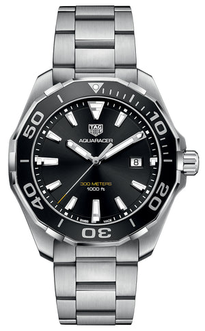 Tag Heuer Aquaracer Quartz Black Dial Silver Steel Strap Watch for Men - WAY101A.BA0746