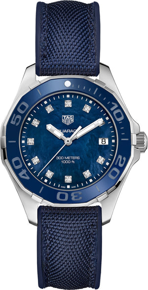 Tag Heuer Aquaracer Quartz Blue Mother of Pearl Dial Blue Textile Strap Watch for Women - WAY131L.FT6091