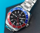 Tag Heuer Aquaracer GMT Caliber 7 Pepsi Black Dial Silver Steel Strap Watch for Men - WAY201F.BA0927