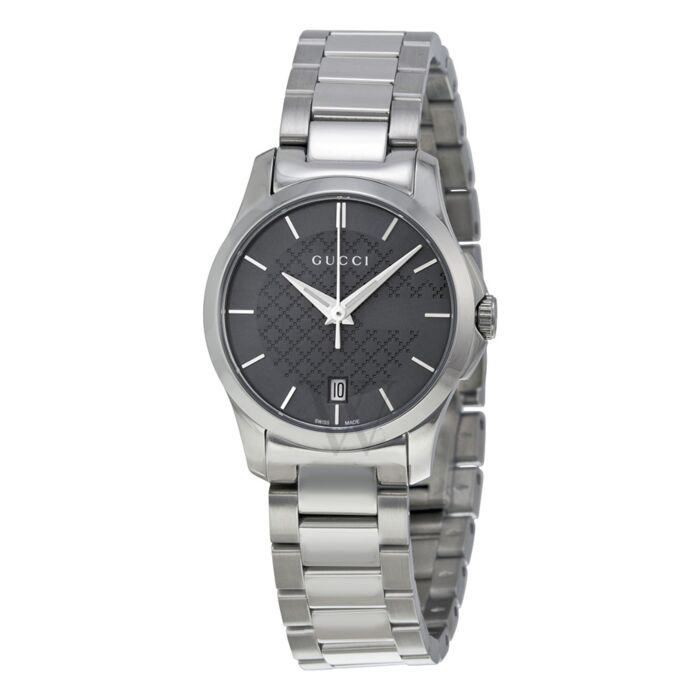 Gucci G Timeless Grey Dial Silver Steel Strap Watch For Women - YA126522