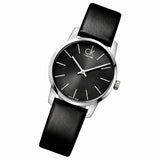 Calvin Klein City Black Dial Black Leather Strap Watch For Women - K2G23107