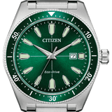 Citizen Eco Drive Vintage Green Dial Silver Steel Strap Watch For Men - AW1598-70X