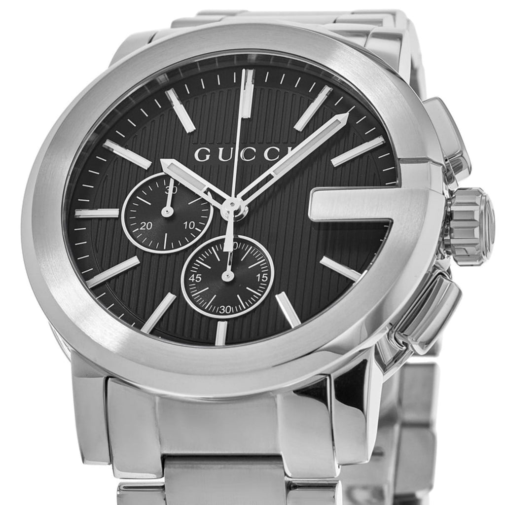 Gucci G Chrono Black Dial Silver Steel Strap Watch For Men