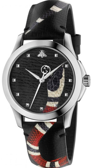 Gucci Le Marche Des Merveilles Black Dial Black Leather Strap Unisex Watch - YA1264007