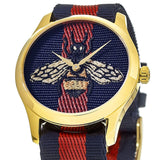 Gucci G Timeless Bee Red & Blue Dial Red Two Tone Nylon Strap Watch For Men - YA1264061