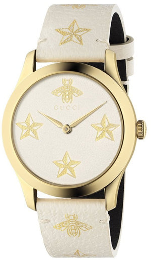 Gucci G Timeless White Dial White Leather Strap Watch For Women - YA1264096