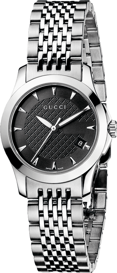 Gucci G Timeless Black Dial Silver Steel Strap Watch For Women