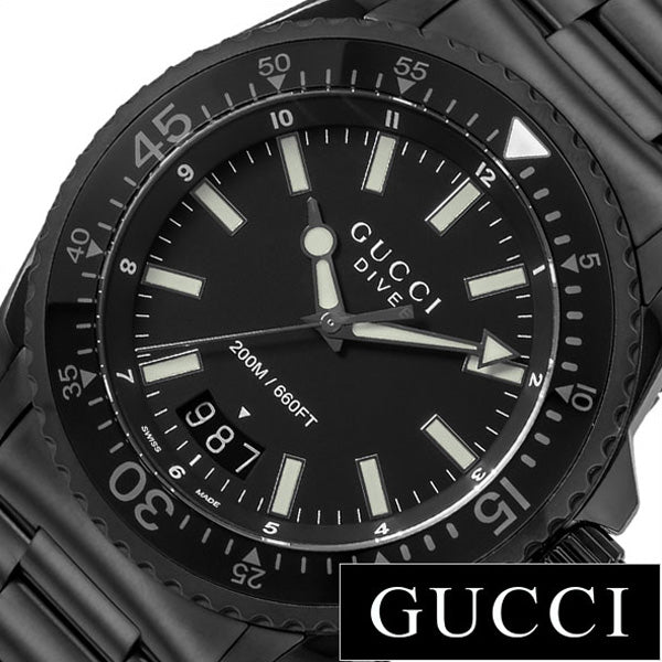 Gucci Dive Sapphire Crystal Black Dial Black Steel Strap Watch For Men - YA136205