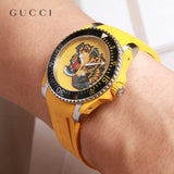 Gucci Dive Tiger Yellow Dial Yellow Rubber Strap Watch For Men - YA136317