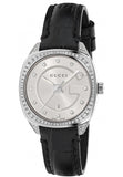 Gucci GG2570 Diamonds Silver Dial Black Leather Strap Watch For Women - YA142507