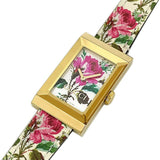 Gucci G-Frame Floral Mother of Pearl Dial White Leather Strap Watch For Women - YA147406