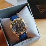 Guess Catalina Blue Gold Tone Blue Silicone Strap Watch For Women - W0562L2