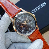 Citizen Eco Drive Multi Function Day & Date Black Dial Brown Leather Strap Watch For Men - AO9003-08E