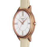 Tissot T Lady Bella Ora Round White Dial Beige Leather Strap Watch For Women - T103.210.36.018.00