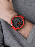 Diesel Mr Daddy 2.0 Black Dial Red Steel Strap Watch For Men - DZ7370