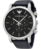 Emporio Armani Luigi Chronograph Black Dial Black Leather Watch For Men - AR1828