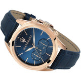 Maserati Traguardo Chronograph Blue Dial Blue Leather Strap Watch for Men - R8871612015