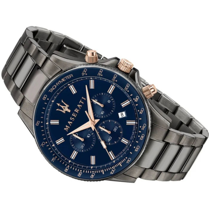 For Chronograph Dial Maserati Men Watch Blue Stainless SFIDA Steel