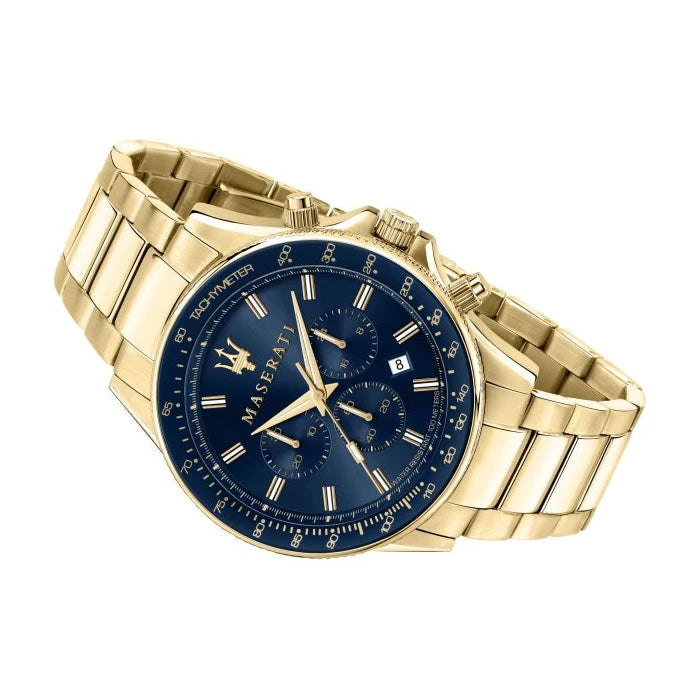 Maserati SFIDA Analog Blue Dial Men Gold Steel Watch Stainless For