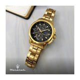 Maserati Successo Black Dial Gold Stainless Steel Watch For Men - R8873645002