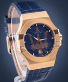 Maserati Potenza 42mm Rose Gold & Blue Dial Blue Leather Strap Watch For Men - R8851108027