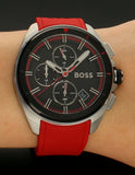 Hugo Boss Volane Black Dial Red Rubber Strap Watch for Men - 1513959